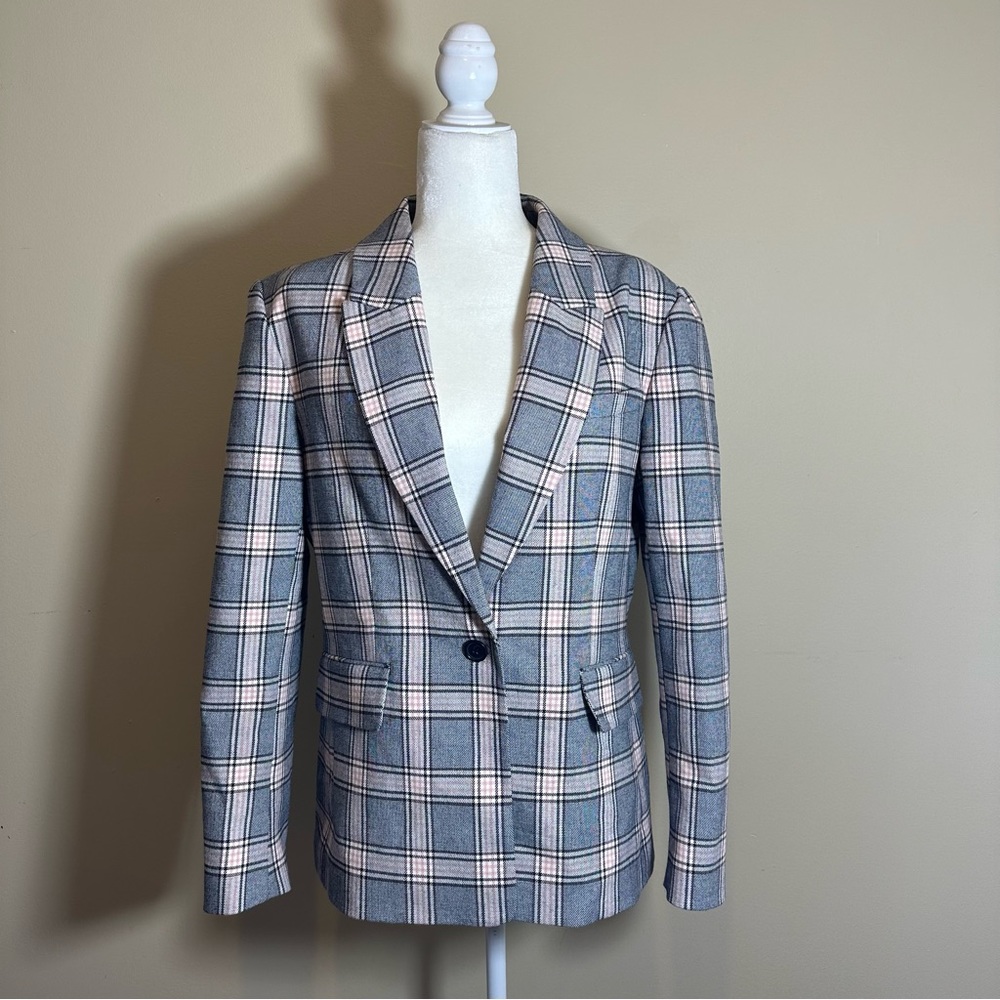 Joie Wool Blend Plaid Gray, Brown, Pink, White Blazer - Size 12 (part of a suit)